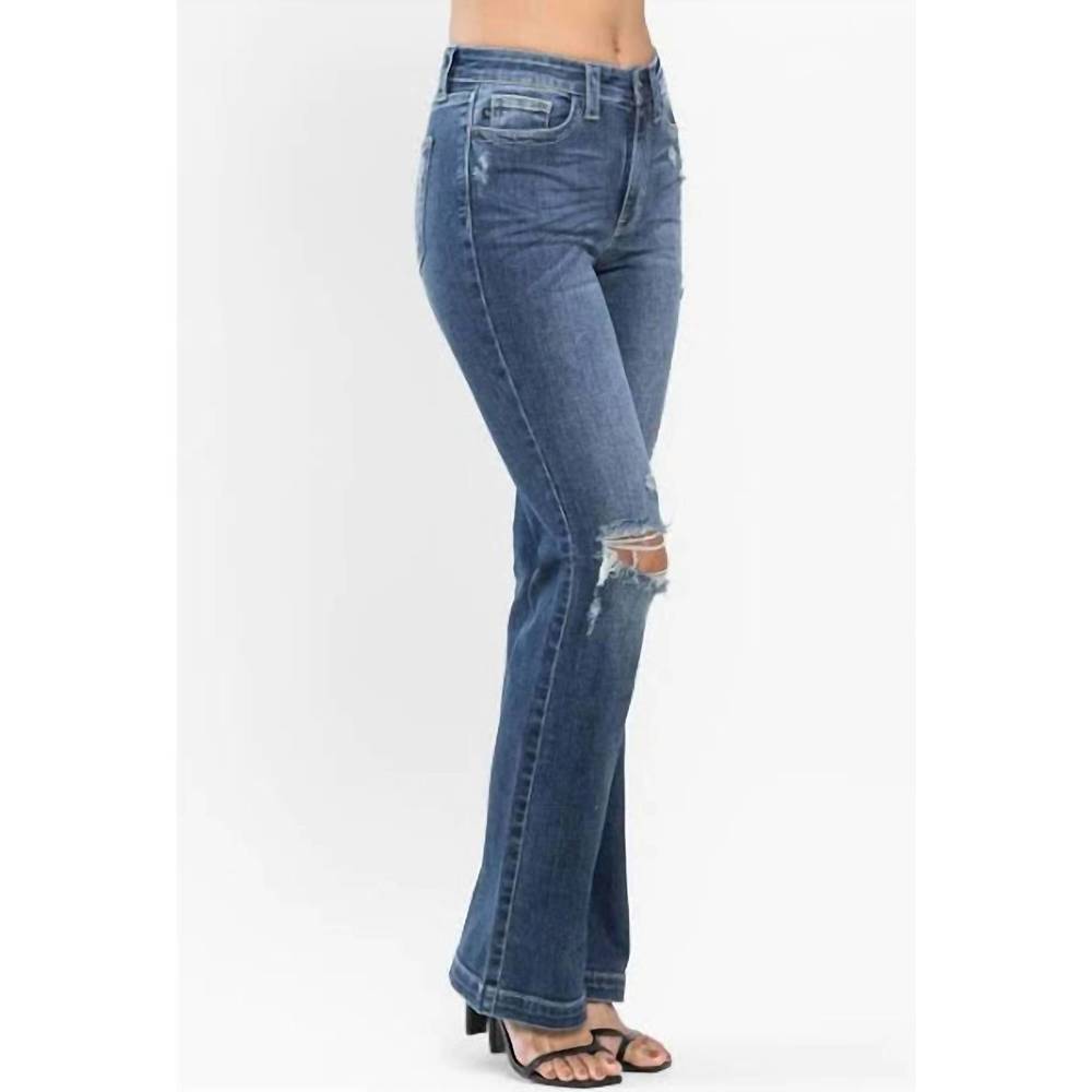 NEW JUDY BLUE hand sand & destroy bootcut jean in medium wash - Picture 4 of 4